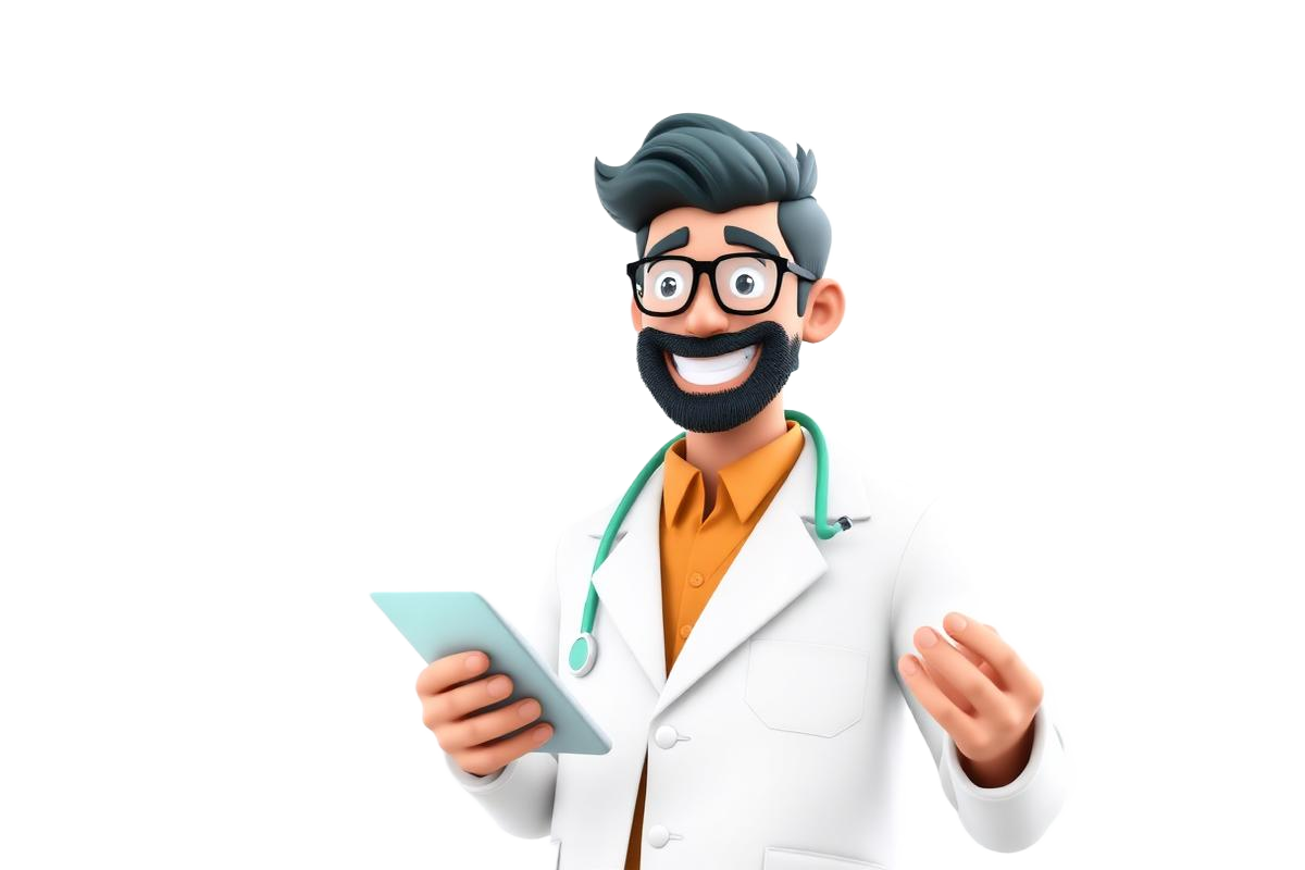 Médico feliz usando o programa Médico Conecta da MasterMed